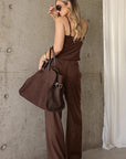French Vintage Brown Cami Set for Women