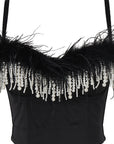 Elegant Feather Embroidered Strapless Top