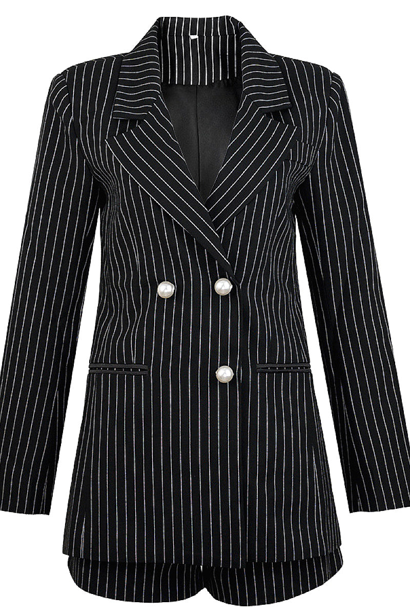 Elegant Striped Pearl Suit Set with Shorts and Pants