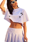 Stylish Cross Print Loose Top and Skirt Set