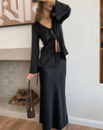 Elegant V-Neck Tie Top and Long Skirt Set