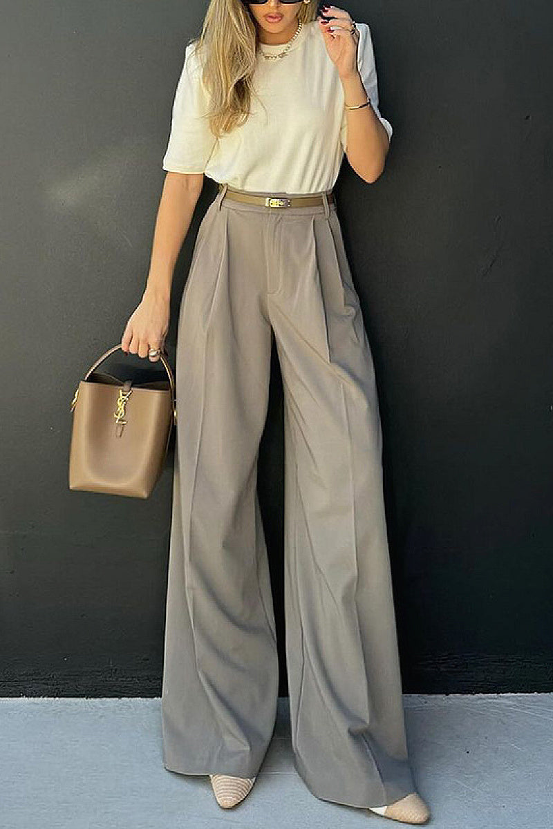 Casual Solid Color Wide Leg Pants for Women
