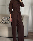 Chic Long Sleeve Lapel Waist-Defining Set