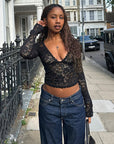 Chic Lace V-Neck Sheer Top for Fall