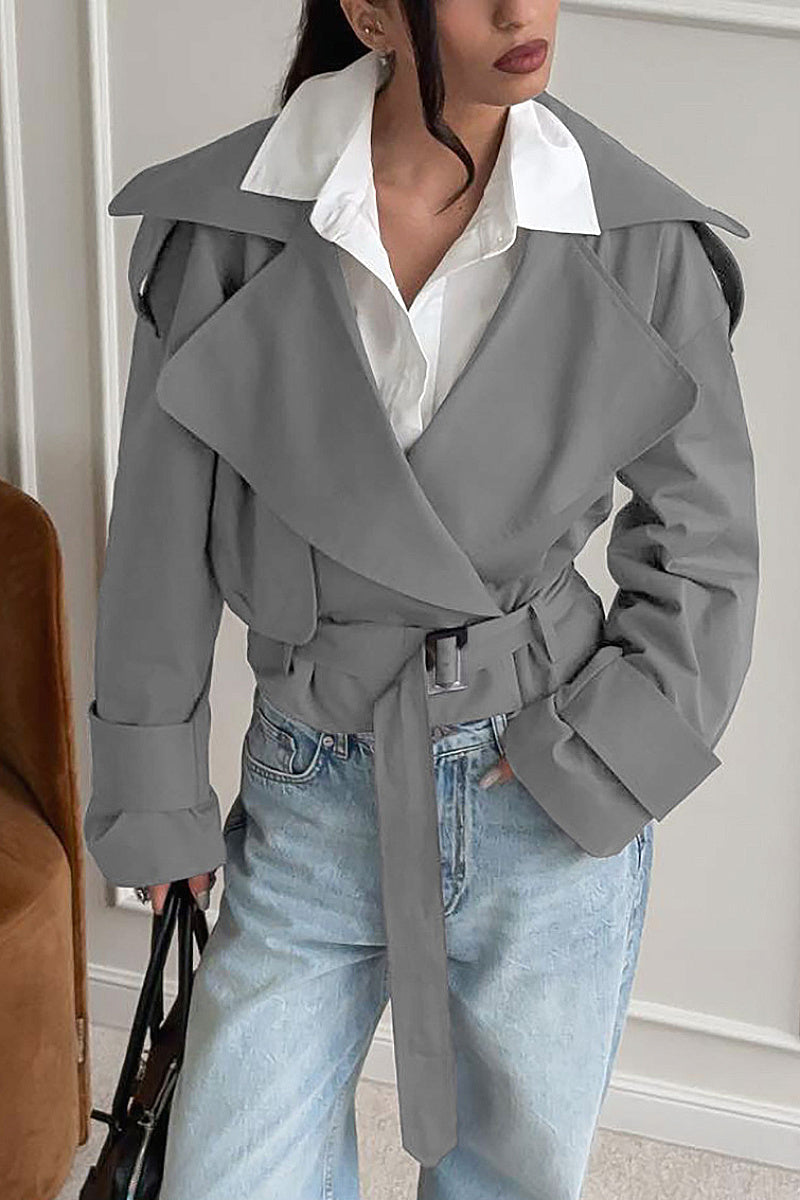 Chic Long Sleeve Tie Collar Coat for Women