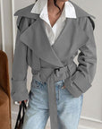 Chic Long Sleeve Tie Collar Coat for Women