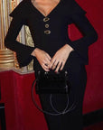 Chic Black V-Neck Two-Piece Set for Women