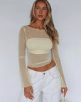 Sheer Long Sleeve Cropped Top for Women