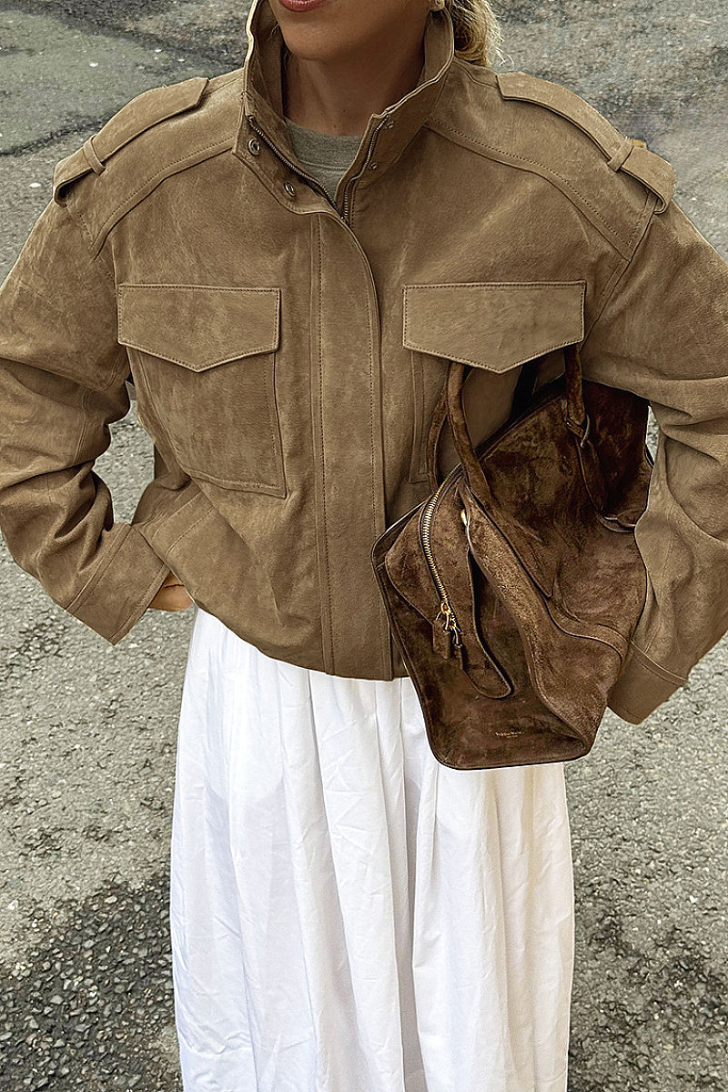 French Vintage Suede Jacket for Autumn and Winter