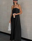 Summer Casual Khaki Cotton Linen Strapless Dress