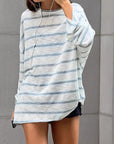 Blue Striped Loose Fit Long Sleeve T-Shirt
