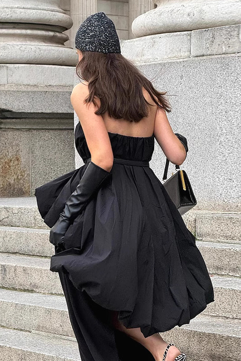 French Vintage Black Strapless Dress for Women