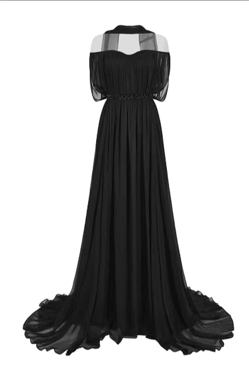 Elegant Off-Shoulder Long Silk Dress