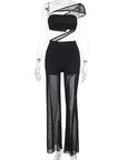 Sexy Sheer Mesh Strapless Wide Leg Jumpsuit