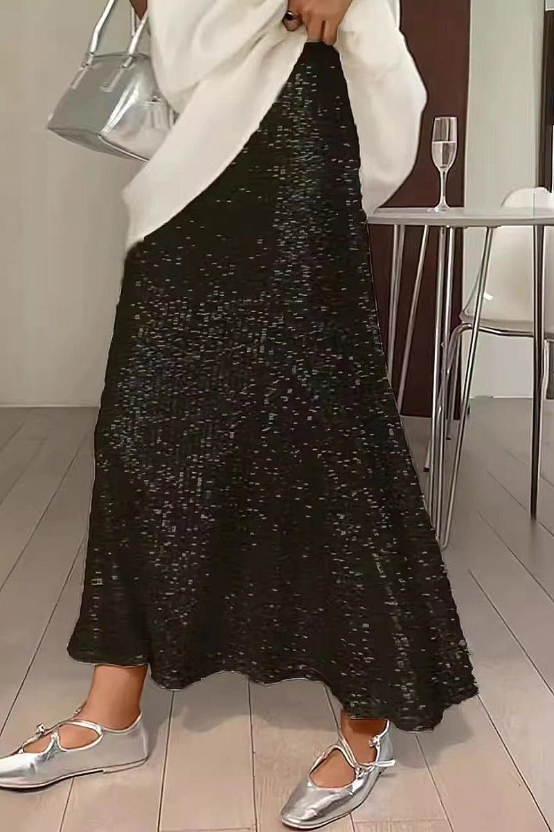 Fashion Sequined High Waist Maxi Skirt