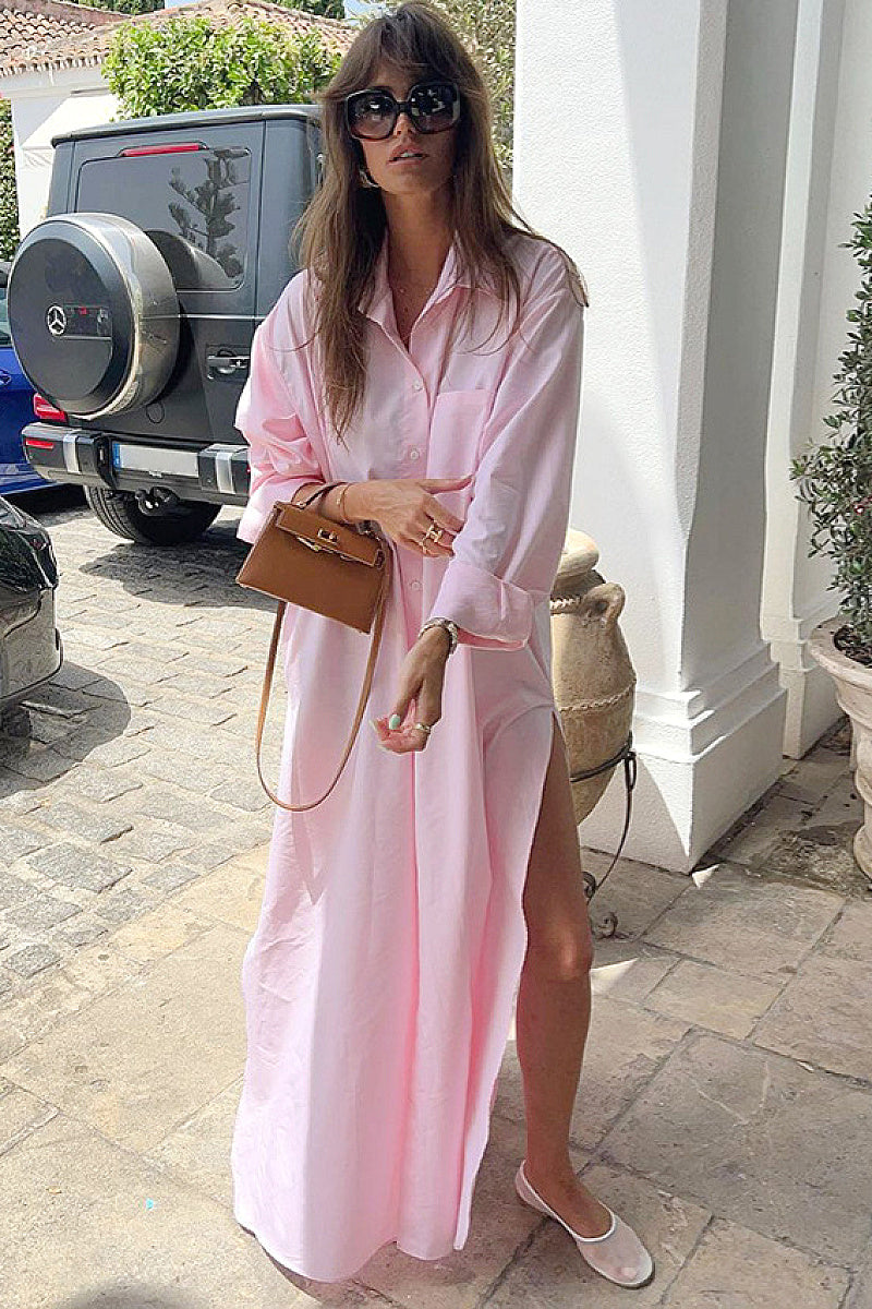 French Casual Loose Shirt Dress for Women