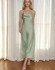 New Women's Satin Maxi Dress with Spaghetti Straps