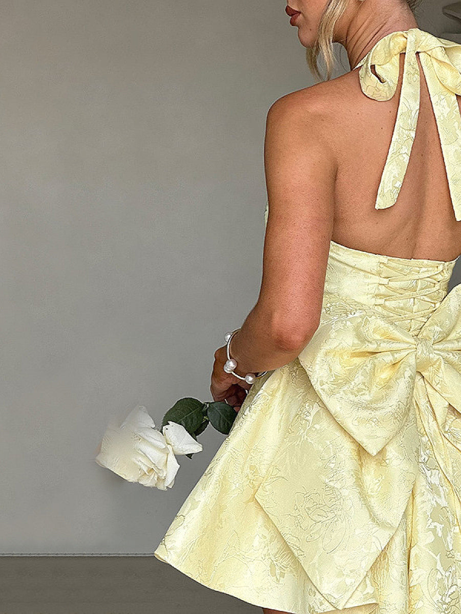 Elegant Spring Halter Neck Floral Dress