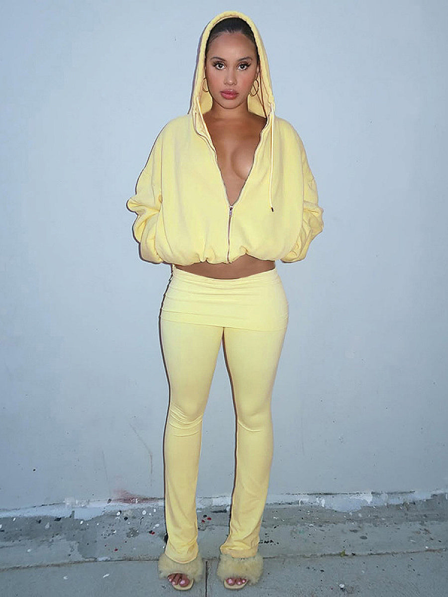 Stylish Solid Color Sweatshirt and Pants Set