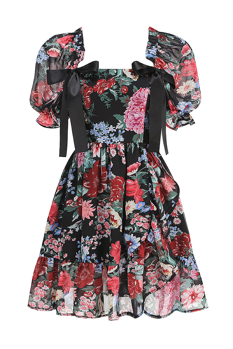 New Sexy Floral Ruffle U-Neck Mini Dress