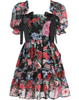 New Sexy Floral Ruffle U-Neck Mini Dress