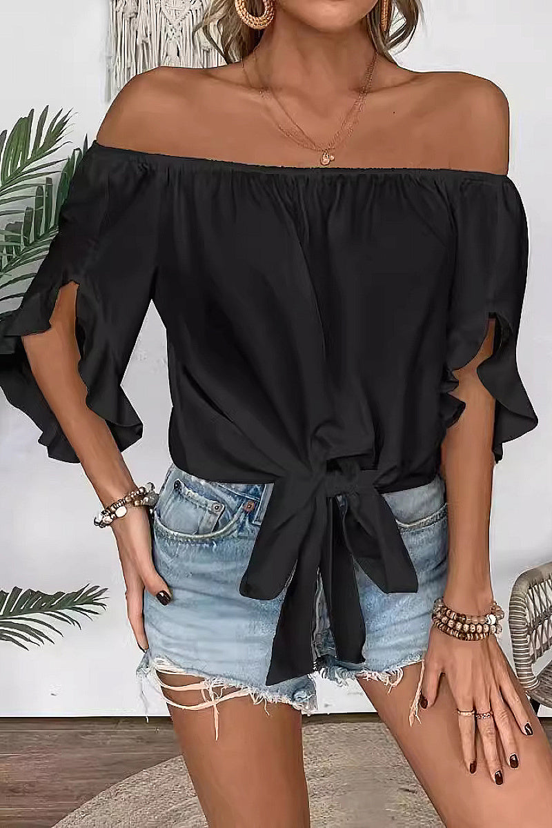 Off-Shoulder Bell Sleeve Casual Top