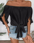 Off-Shoulder Bell Sleeve Casual Top