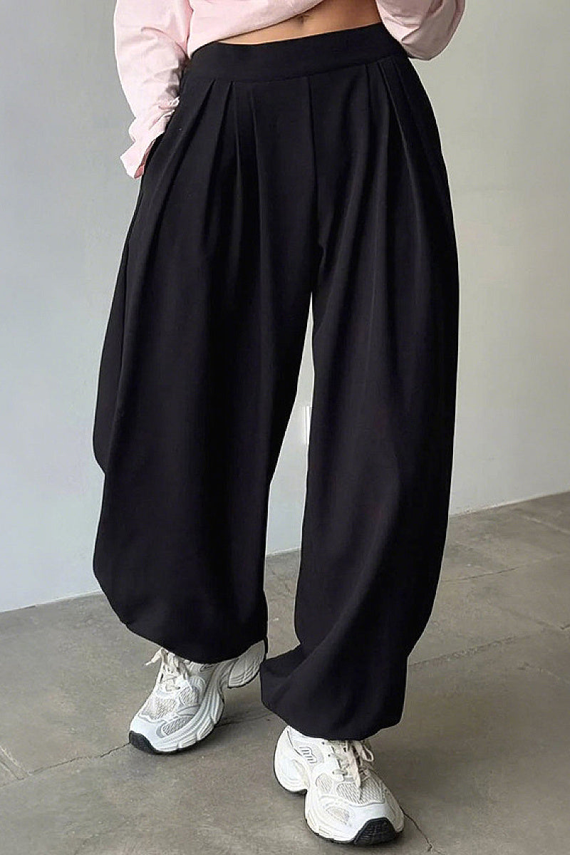 Casual Loose Fit Solid Color Tapered Pants
