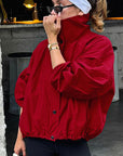 Stylish Red High Neck Windbreaker for Women
