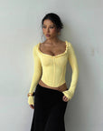 Ruffled Long Sleeve Waist Tie Top