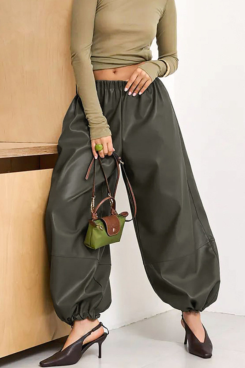 Women's Stylish High Waist PU Pants