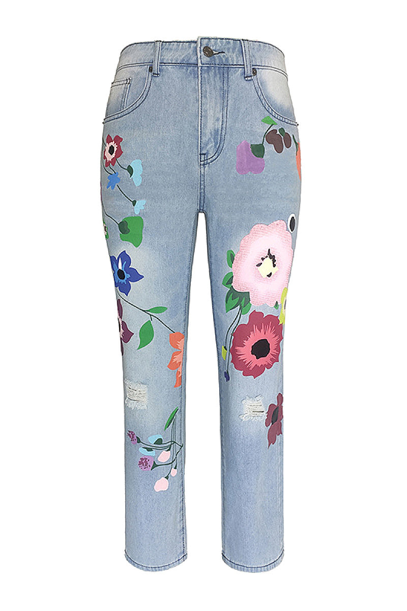 High-Quality Printed Women's Straight Leg Jeans