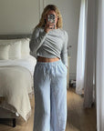 Casual Blue Striped Wide Leg Pants for Women