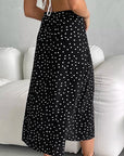 French Vintage Black Polka Dot Midi Skirt