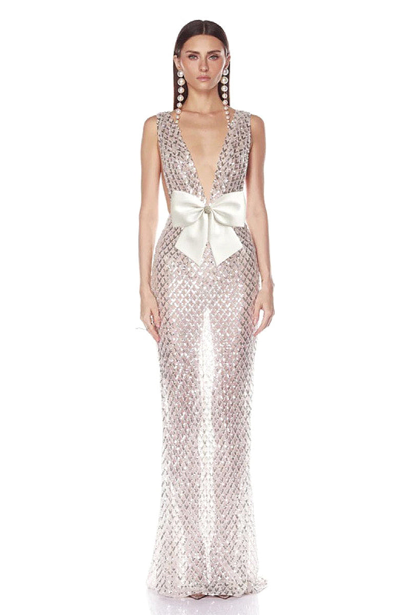 Elegant Sequin Mermaid Dress with Bow Decoration