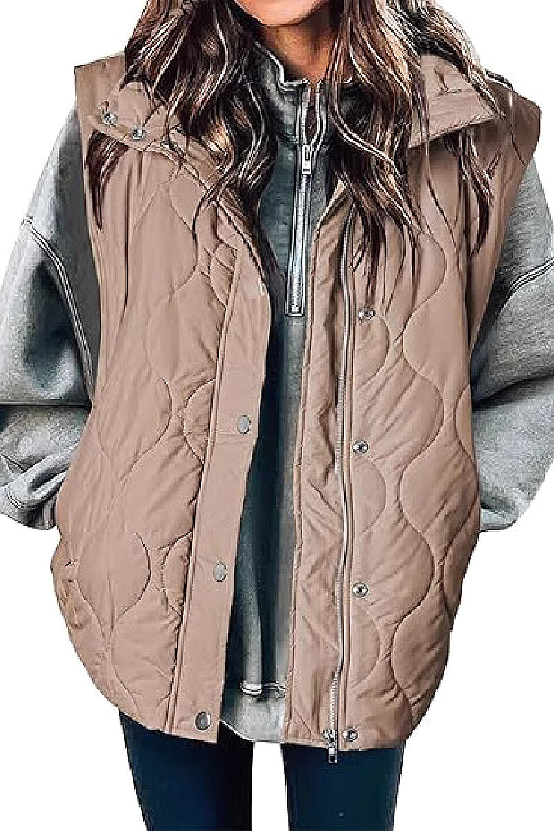 Fashionable Casual Sleeveless Cotton Vest with Zipper
