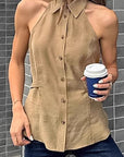 Casual Khaki Lapel Vest for Women
