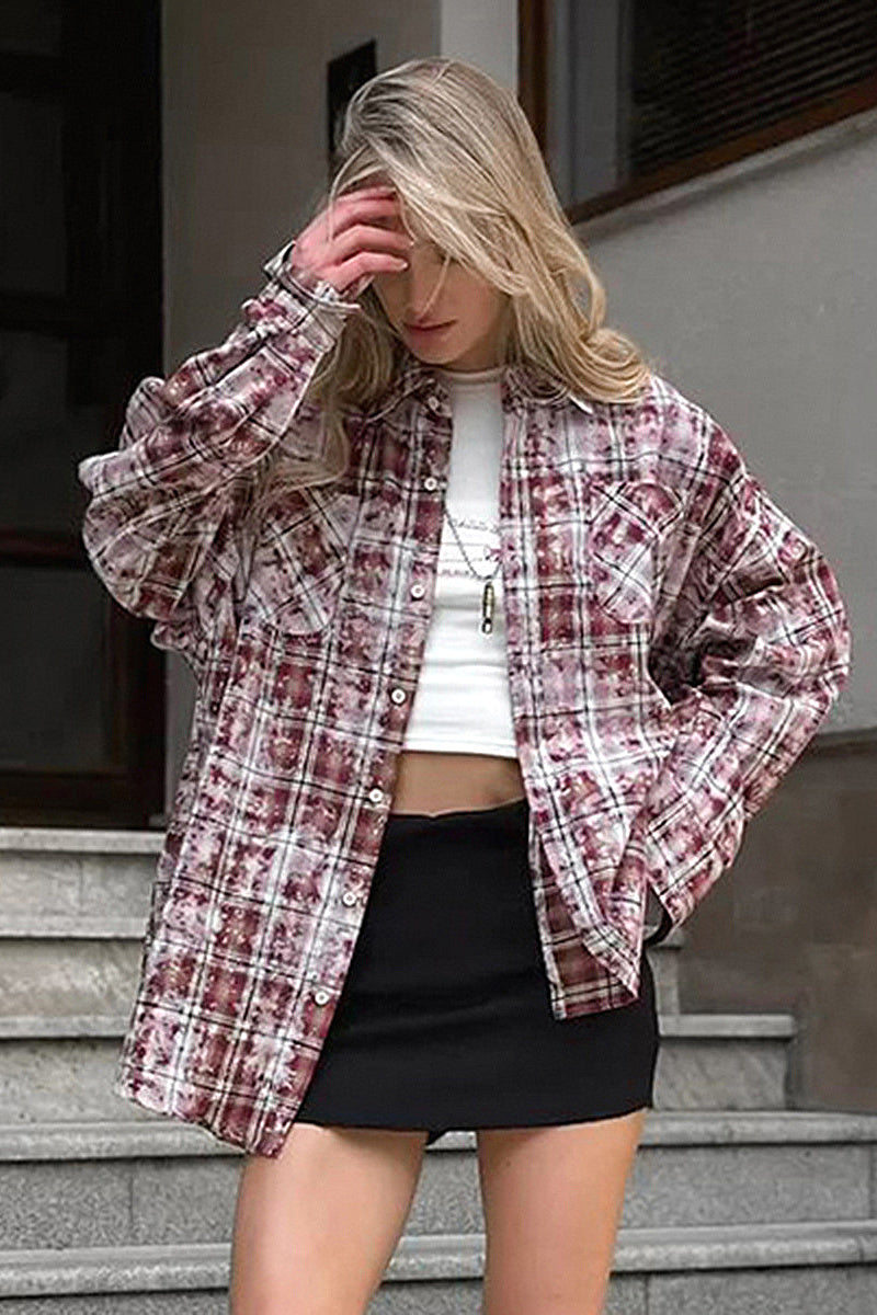 Vintage Plaid Oversized Long Sleeve Shirt