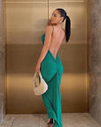 Backless Ruched Bodycon Maxi Dress
