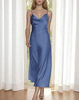 New Women's Satin Maxi Dress with Spaghetti Straps