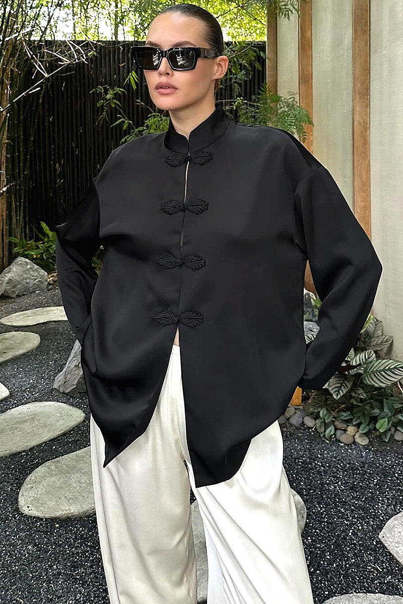 Elegant Chinese Style Stand Collar Long Sleeve Top