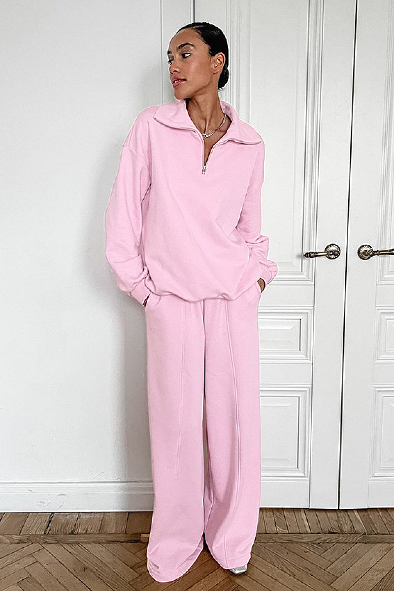 Fashionable Pink Sweatshirt and Pants Set for Women