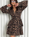 European Style Leopard Print Ruffled Dress