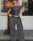 Chic Gray Strapless Two-Piece Suit Set