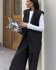 Autumn Women's Striped Sleeveless Suit Set