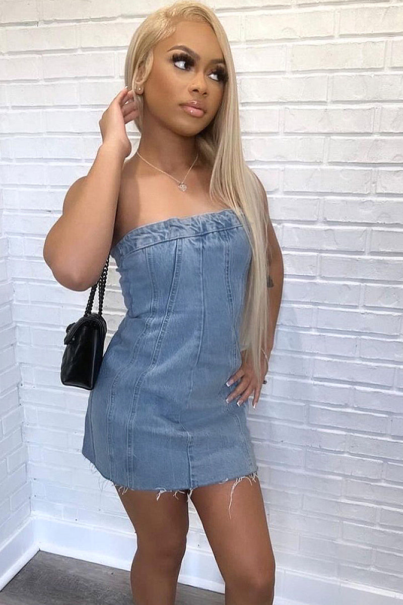 Sexy Backless Denim Dress for Spring Summer