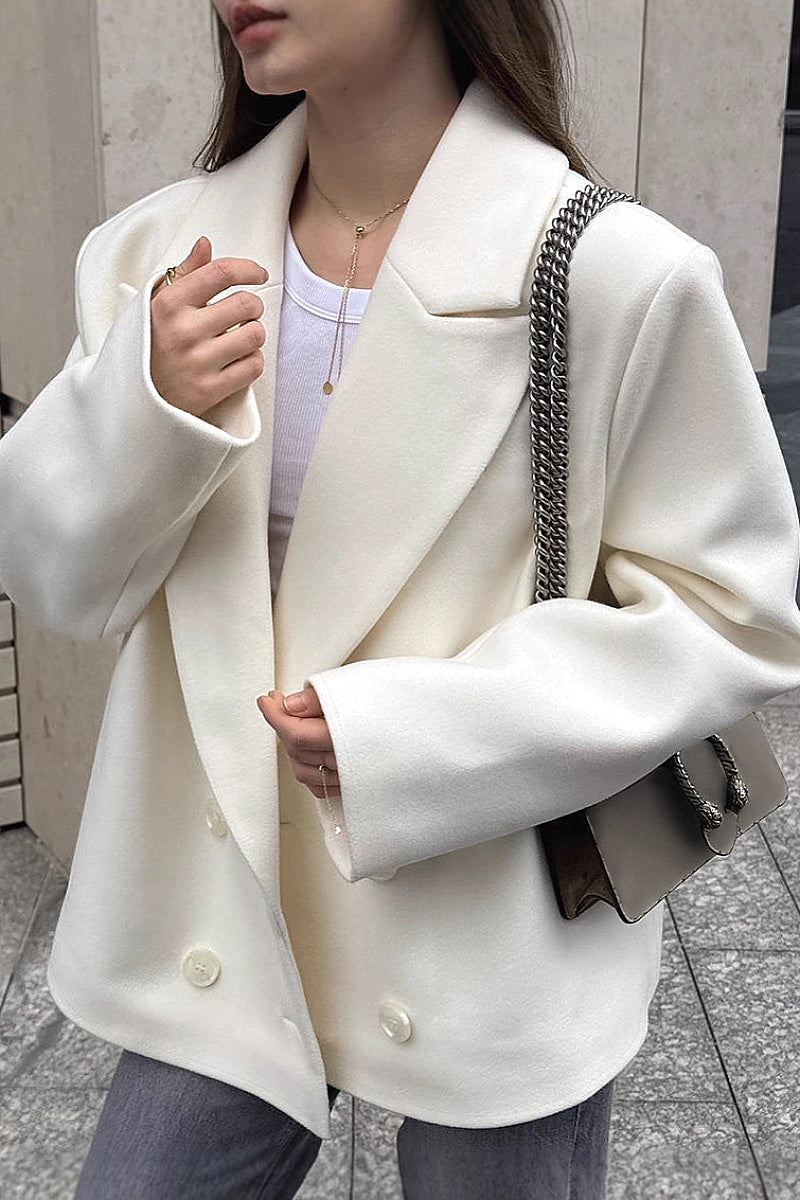 French Vintage Beige Woolen Coat for Women