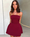 Solid Color Strapless A-Line Dress for Women