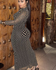 Elegant Hollow Design Striped Bodycon Dress