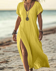 Loose Solid Color V-Neck Short Sleeve Dress